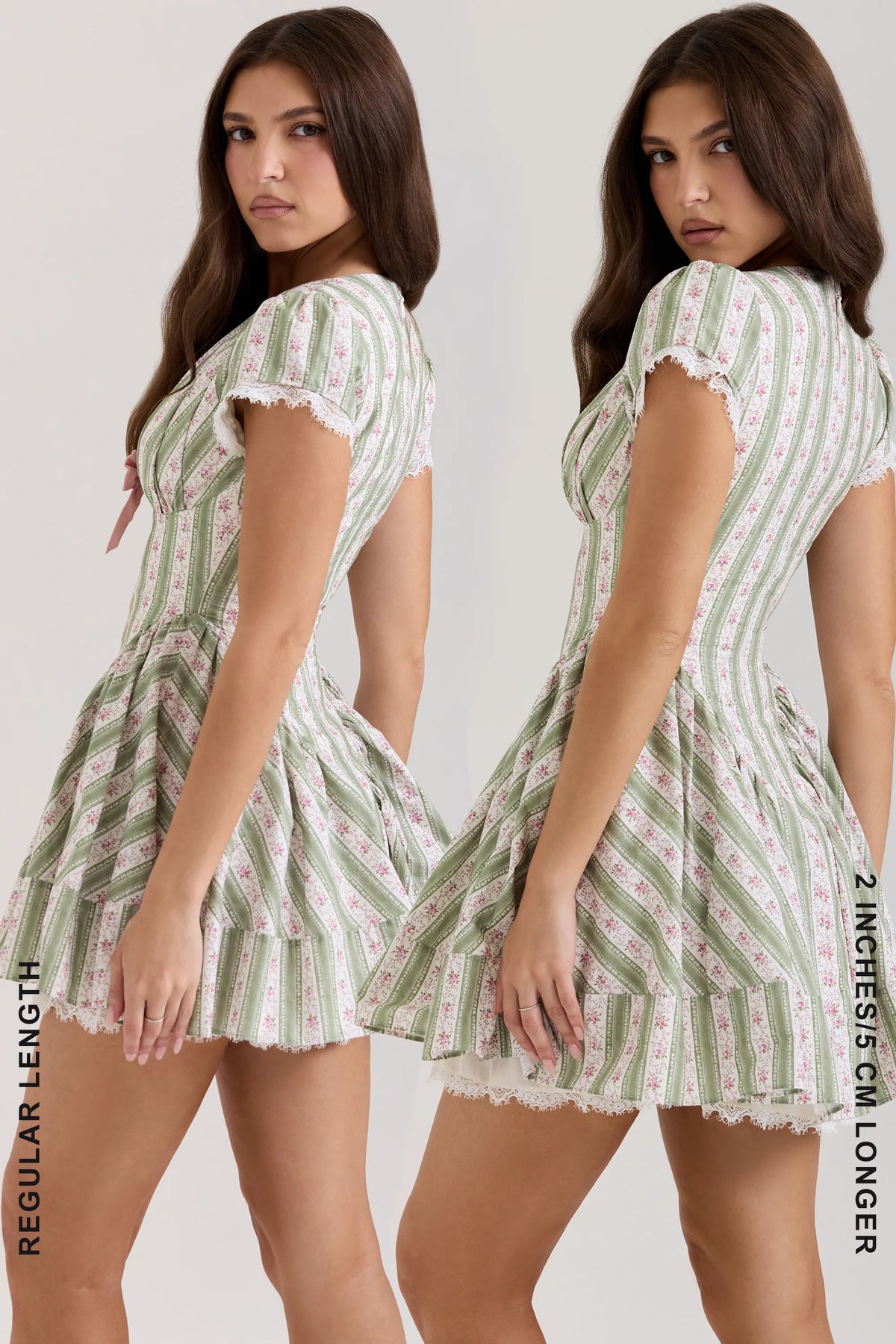 Emiliana Green Stripe Floral Print Stretch Cotton Mini Dress