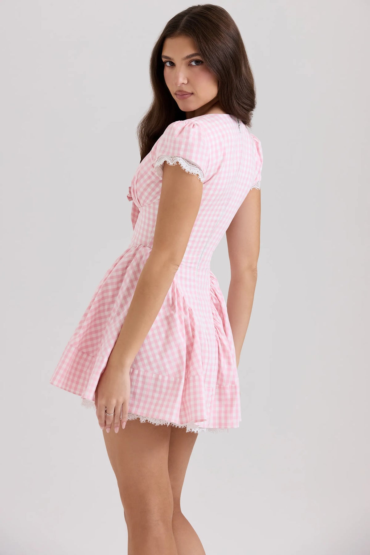 Emiliana Pink Gingham Cotton Mini Dress