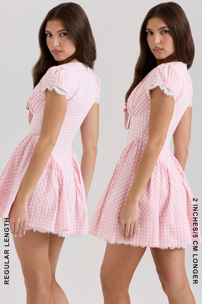 Emiliana Pink Gingham Cotton Mini Dress