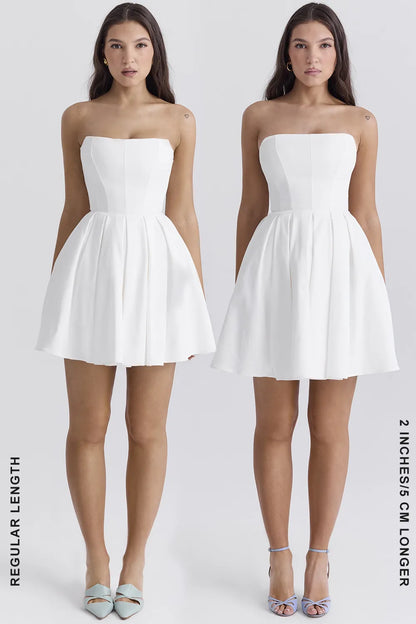 Emmanuela White Strapless Pleated Mini Dress