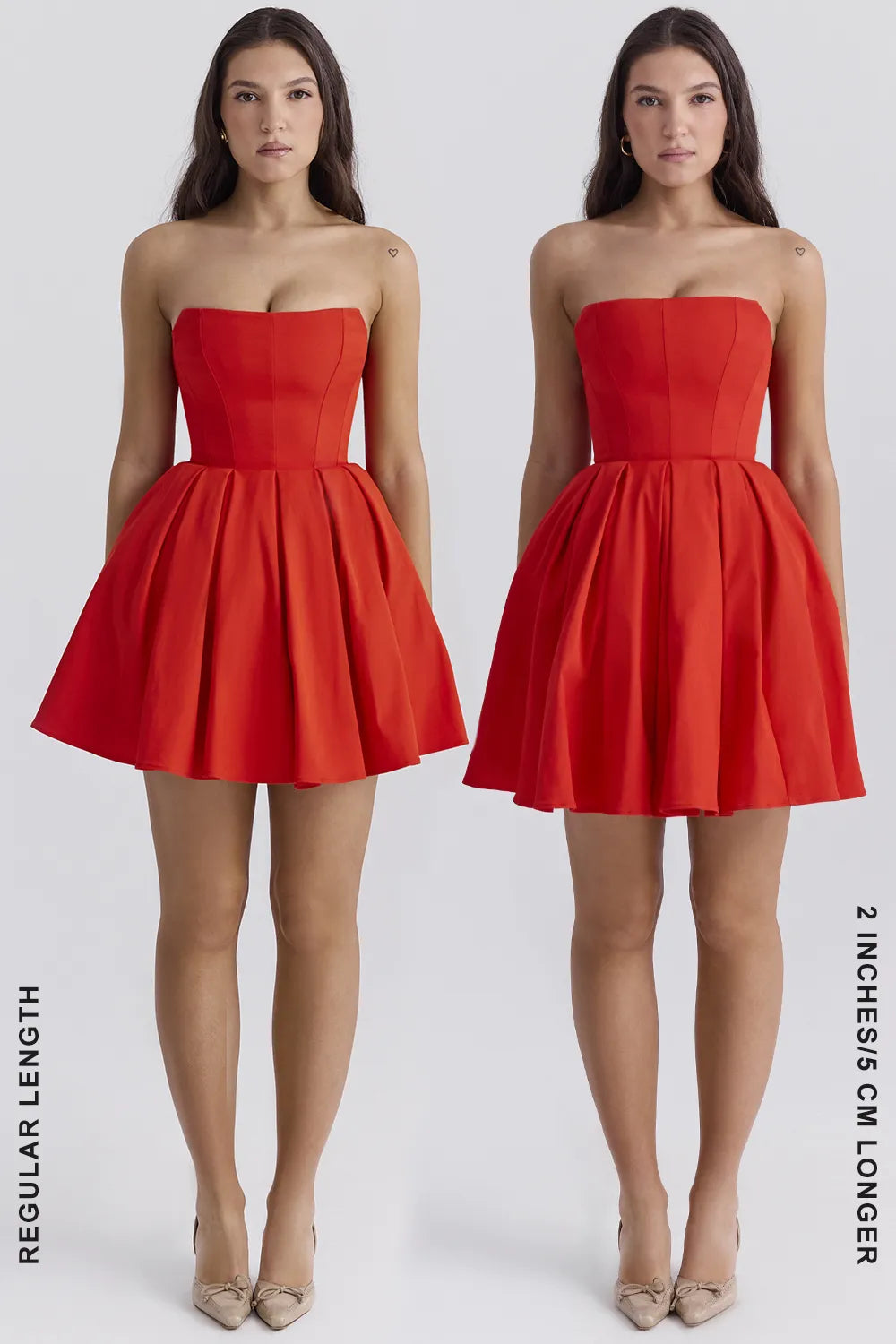 Emmanuela Italian Tomato Strapless Pleated Mini Dress