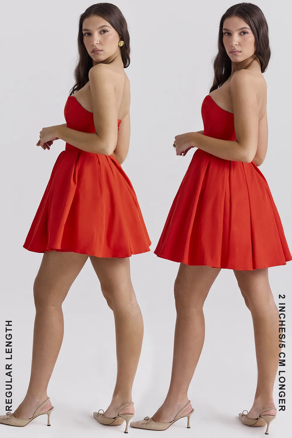 Emmanuela Italian Tomato Strapless Pleated Mini Dress
