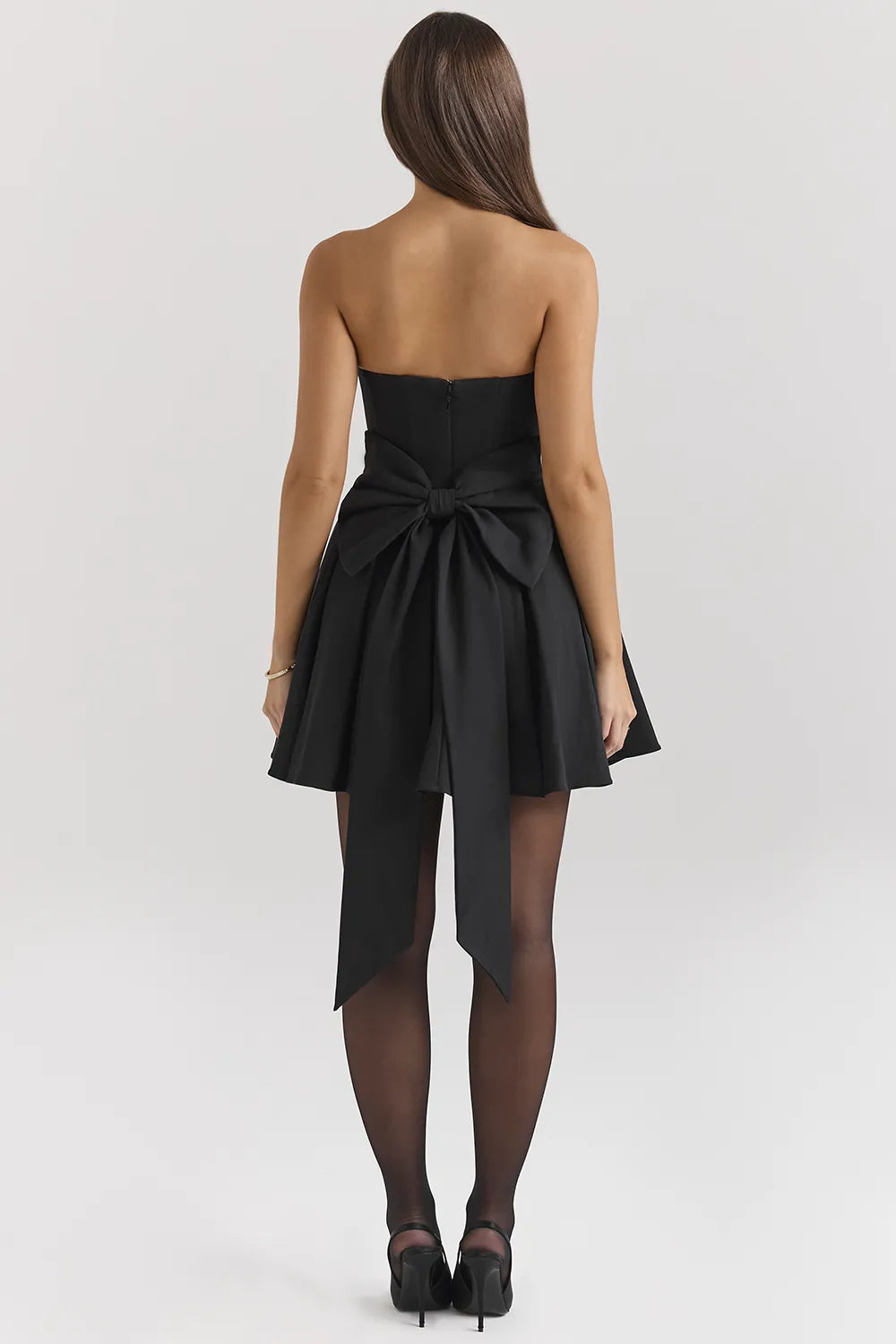 Emmanuela Black Strapless Detachable Bow Mini Dress