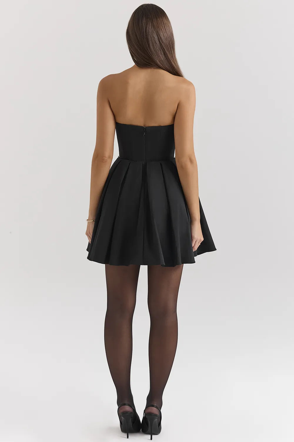 Emmanuela Black Strapless Detachable Bow Mini Dress