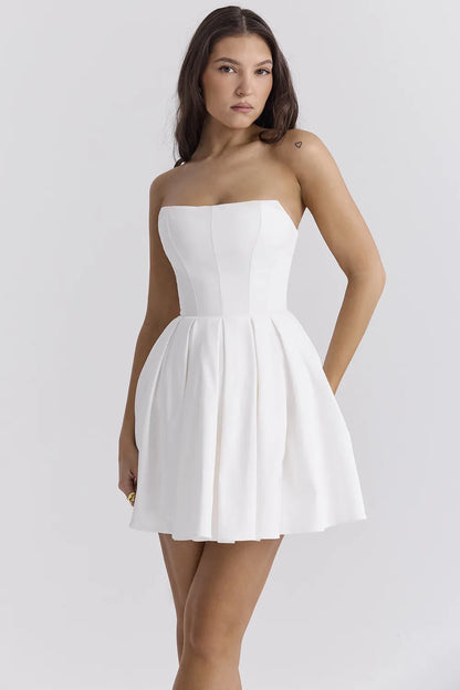 Emmanuela White Strapless Pleated Mini Dress