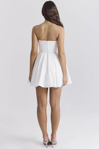 Emmanuela White Strapless Pleated Mini Dress