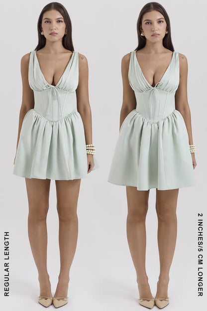 Emmeliette Pistachio Satin Mini Dress