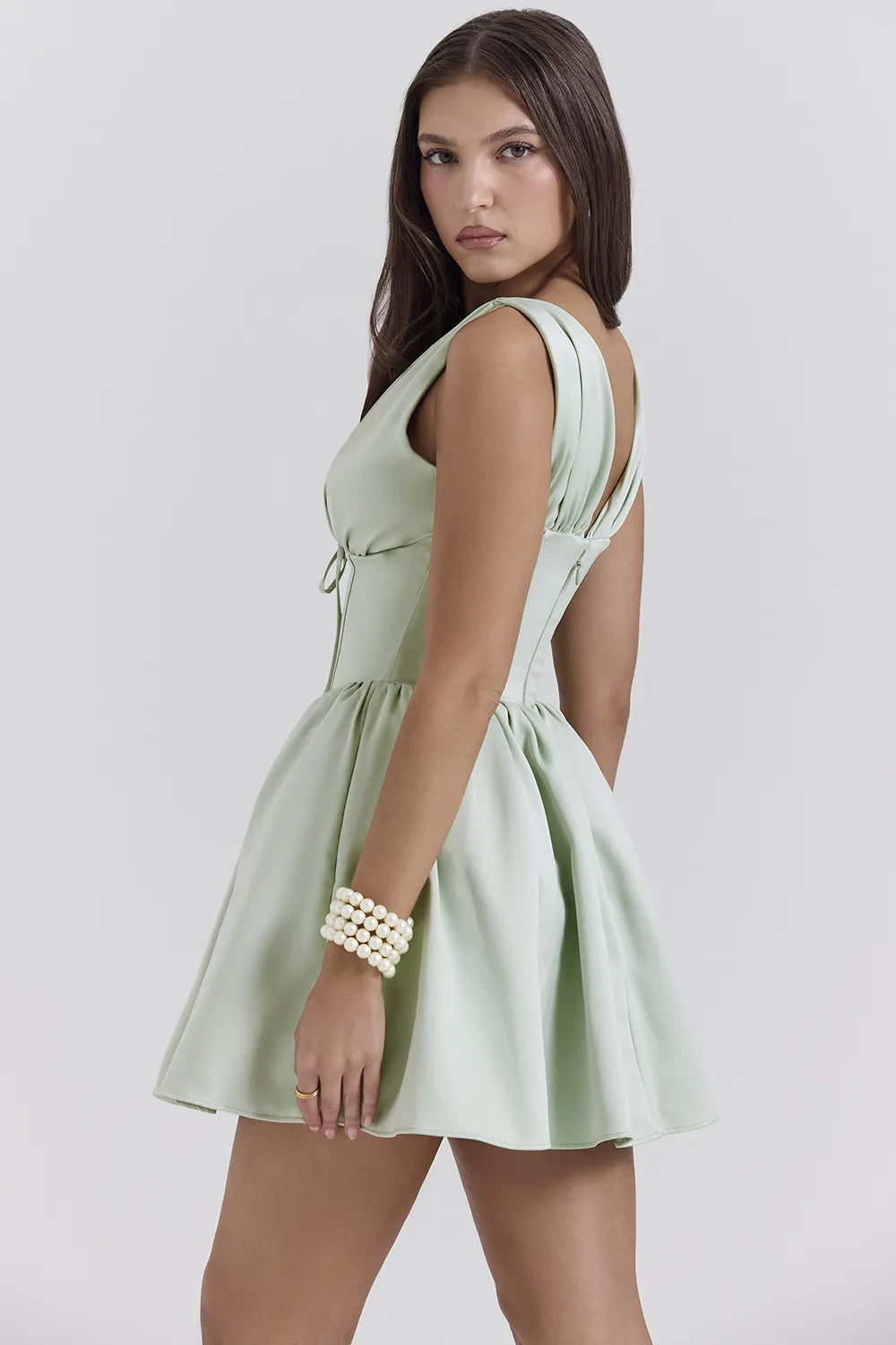 Emmeliette Pistachio Satin Mini Dress