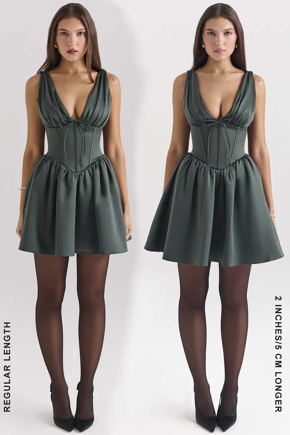 Emmeliette Forest Green Satin Mini Dress