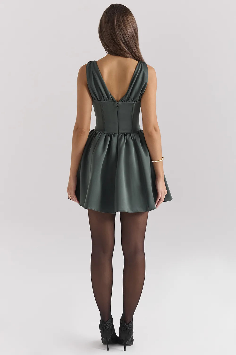 Emmeliette Forest Green Satin Mini Dress