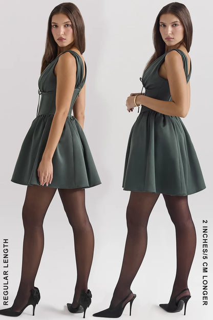 Emmeliette Forest Green Satin Mini Dress