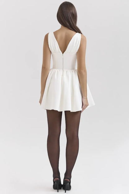 Emmeliette Ivory Satin Mini Dress