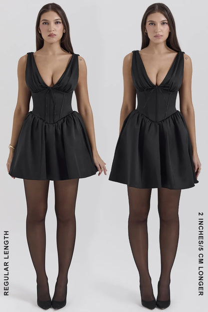 Emmeliette Black Satin Mini Dress