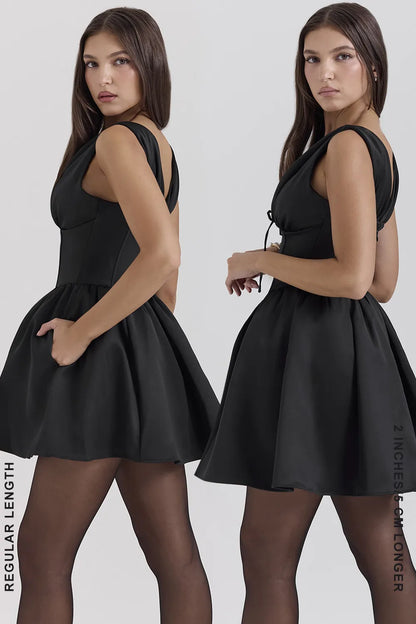 Emmeliette Black Satin Mini Dress