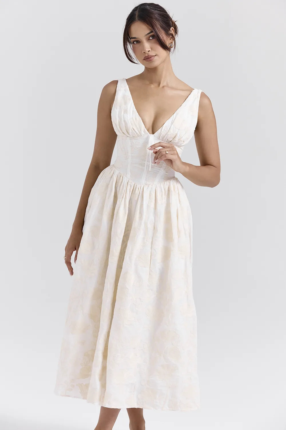 Emmelina Vintage Ivory Floral Embroidered Corset Sundress