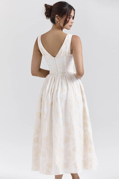 Emmelina Vintage Ivory Floral Embroidered Corset Sundress