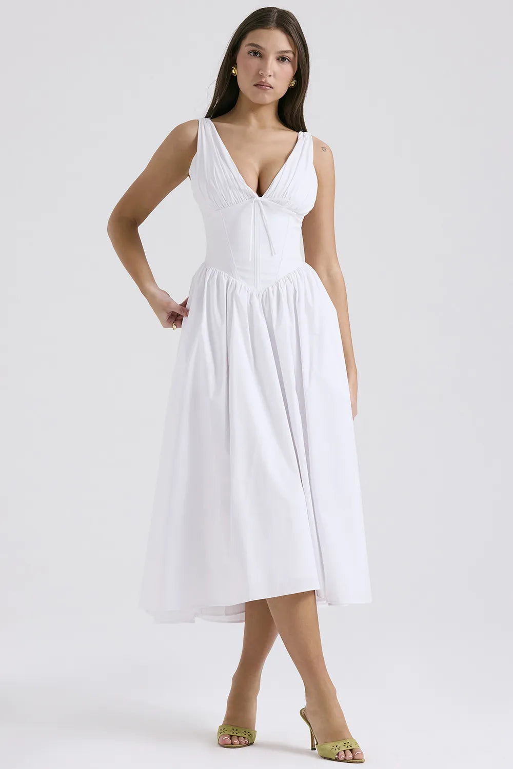 Emmelina White Cotton Corset Sundress