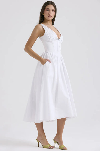 Emmelina White Cotton Corset Sundress