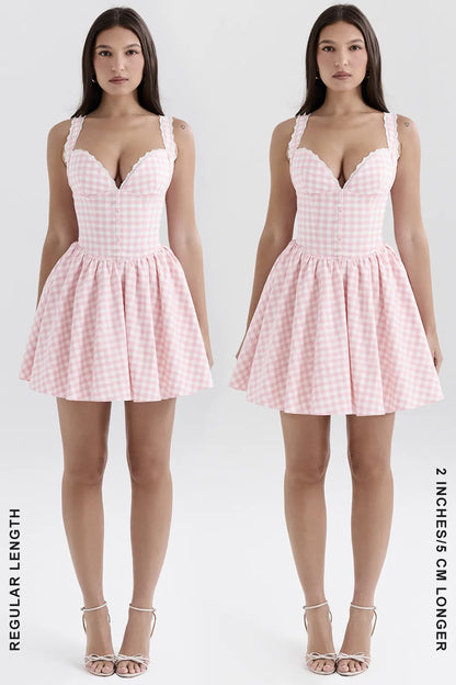 Brigitte Strawberry Shortcake Gingham Corset Mini Dress