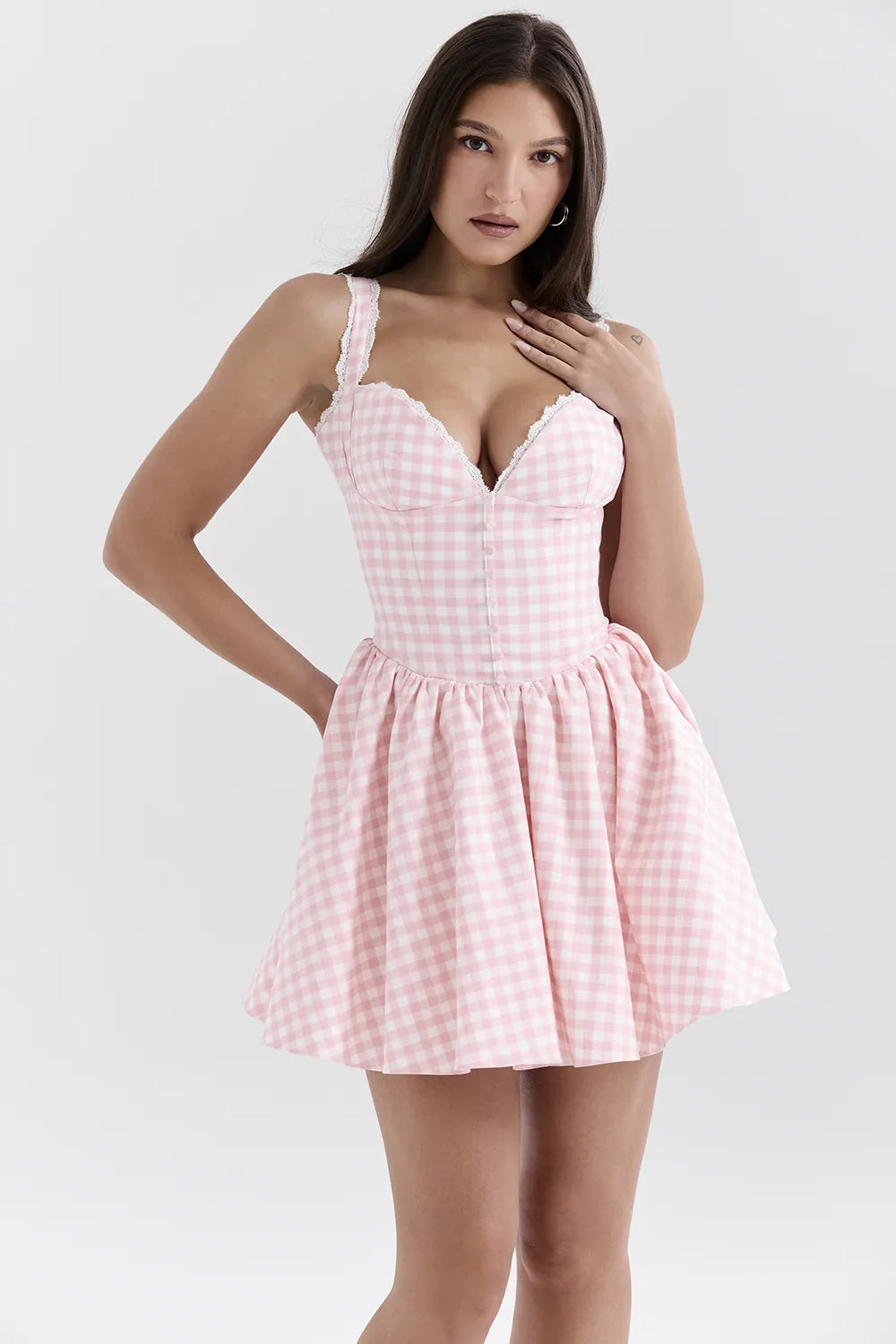 Brigitte Strawberry Shortcake Gingham Corset Mini Dress