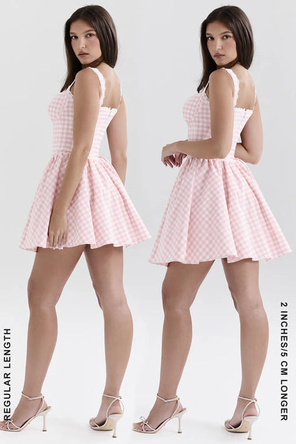 Brigitte Strawberry Shortcake Gingham Corset Mini Dress