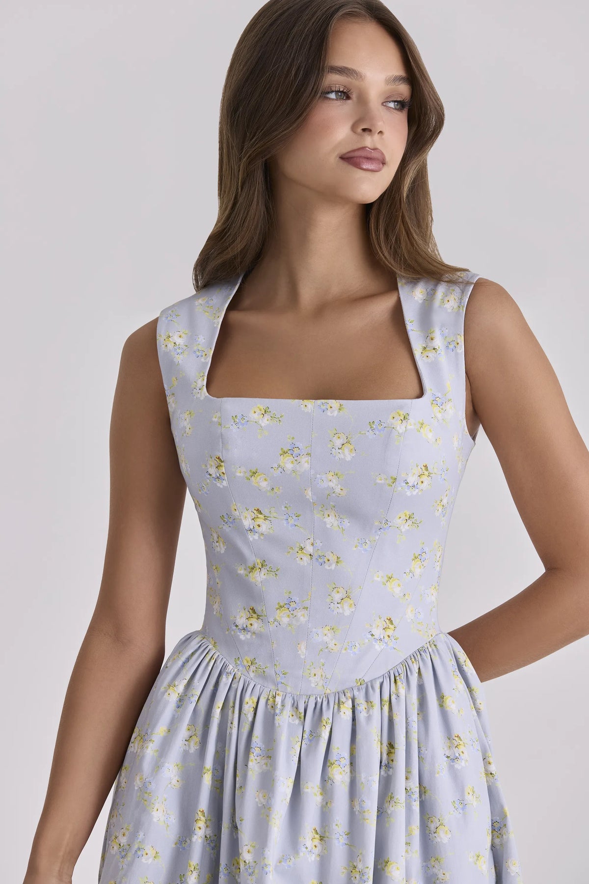 Emmy Blue Wildflower Print Cotton Midi Sundress