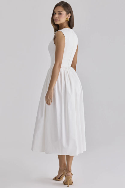 Emmy White Cotton Midi Sundress