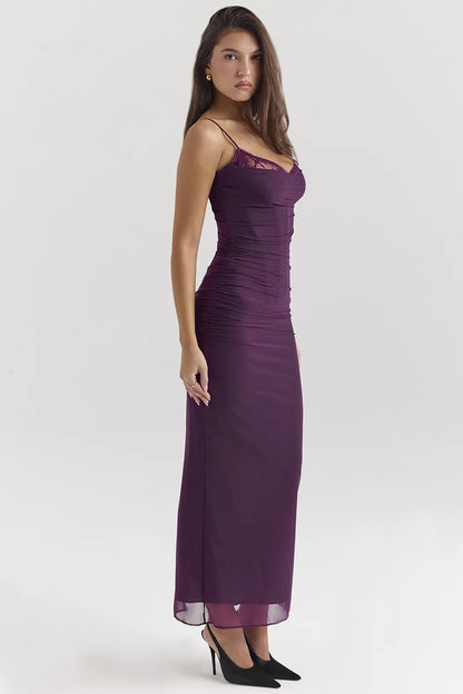 Nalini Grape Mesh Corset Maxi Dress