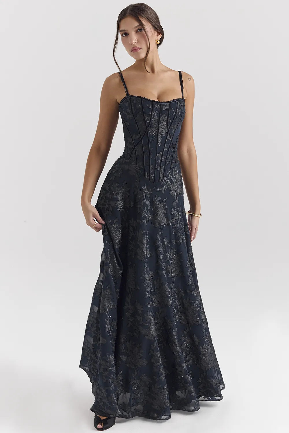 Esme Midnight Blue Lurex Chiffon Maxi Dress