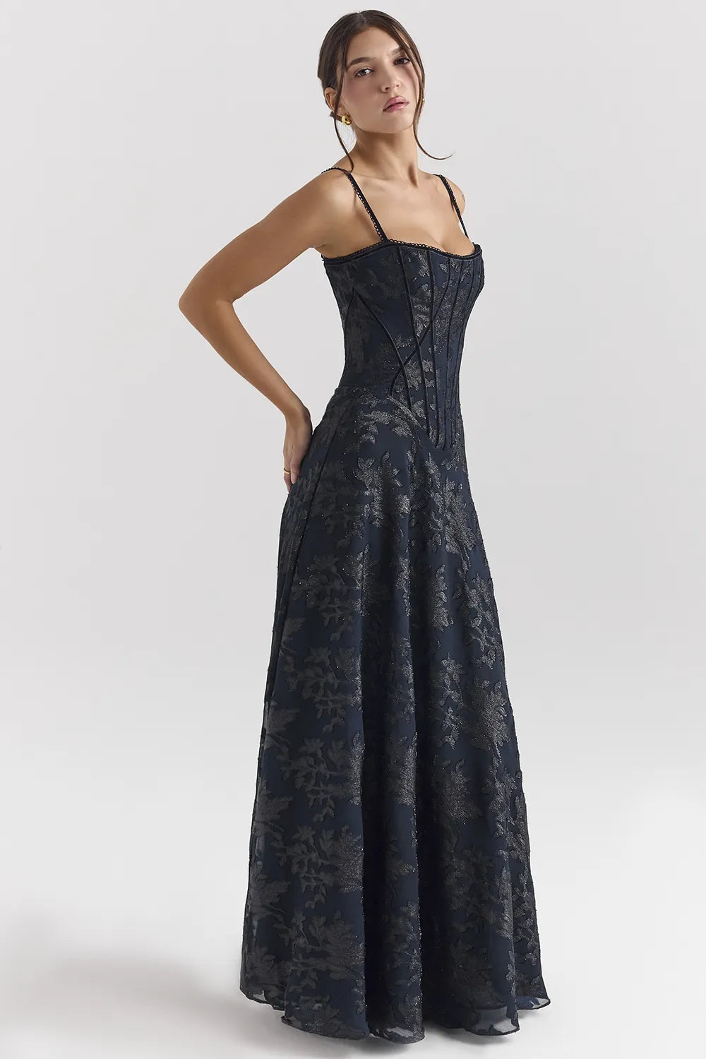 Esme Midnight Blue Lurex Chiffon Maxi Dress