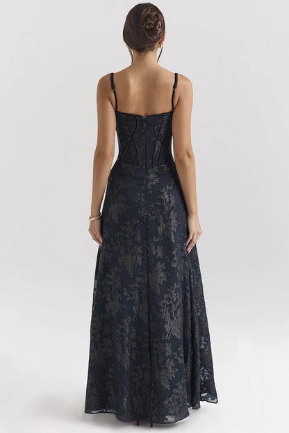 Esme Midnight Blue Lurex Chiffon Maxi Dress