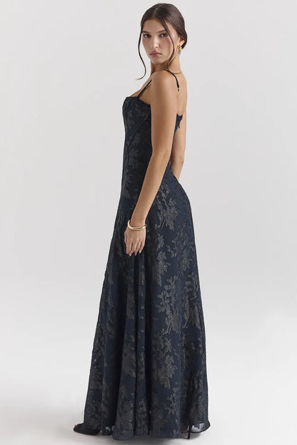 Esme Midnight Blue Lurex Chiffon Maxi Dress