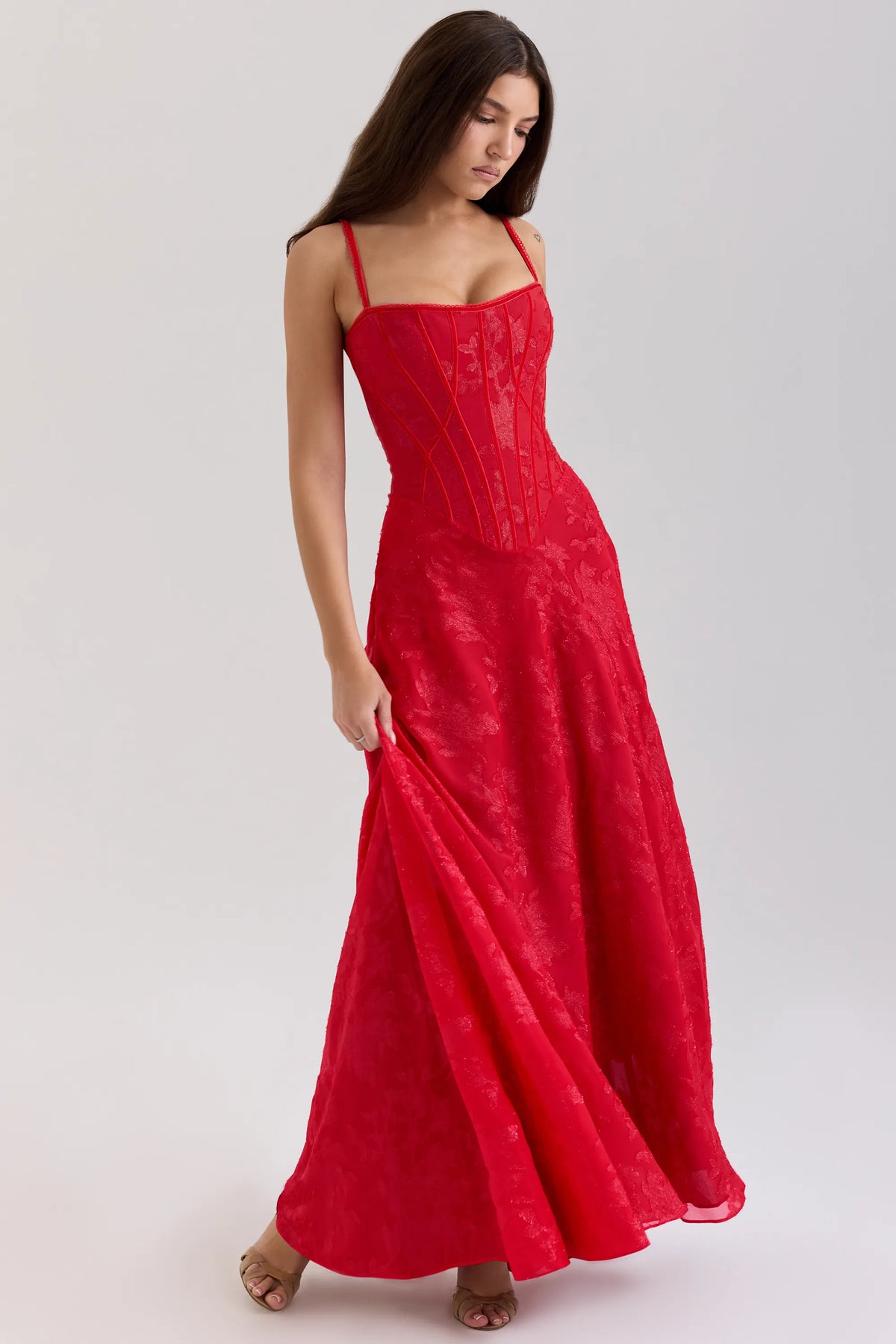 Esme Red Lurex Chiffon Maxi Dress