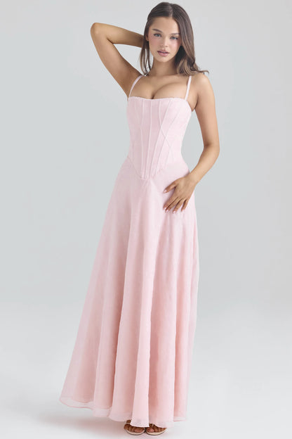Esme Blush Pink Lurex Chiffon Maxi Dress