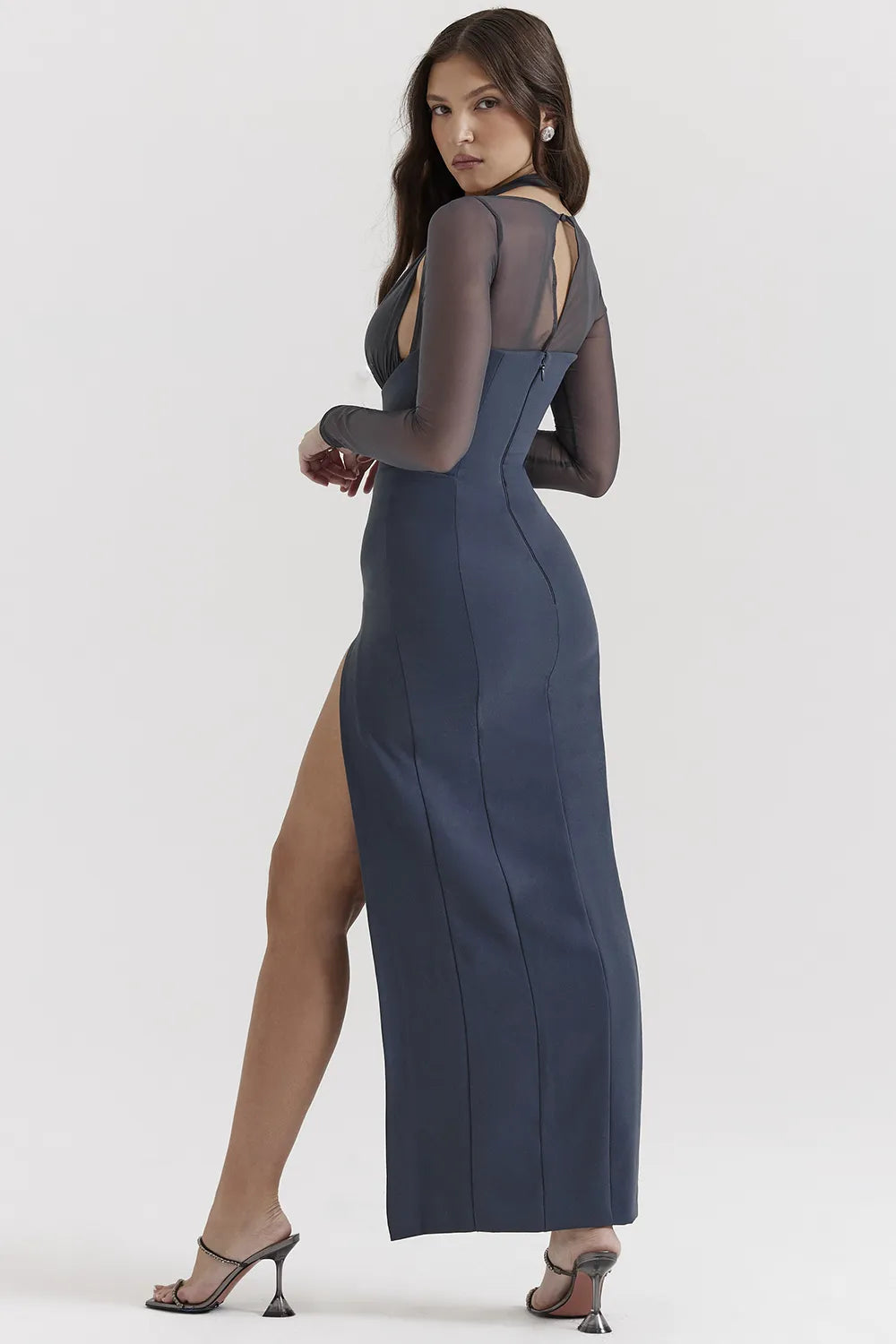 Evangelina Slate Plunge Maxi Dress