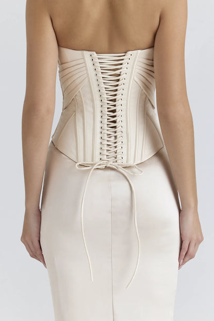 Eve Ivory Satin Corset Maxi Gown - Limited Edition