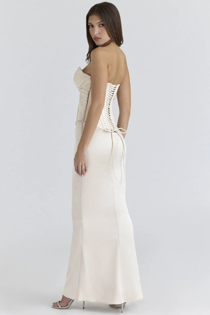 Eve Ivory Satin Corset Maxi Gown - Limited Edition
