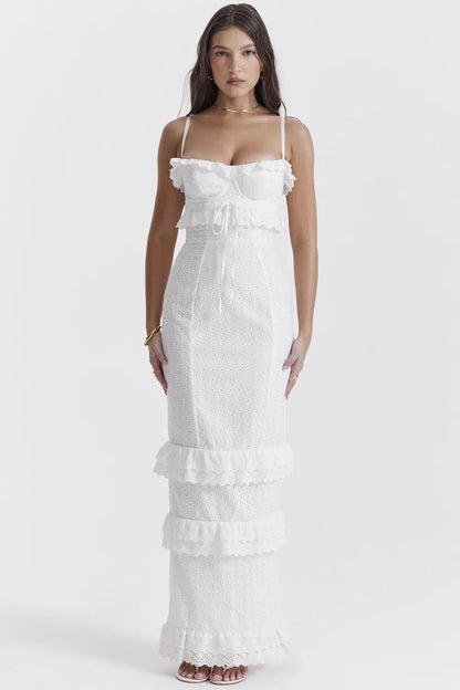 Eve White Broderie Maxi Dress