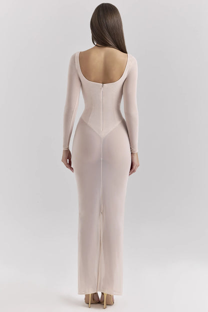Everly Blush Mesh Maxi Dress with Bodysuit