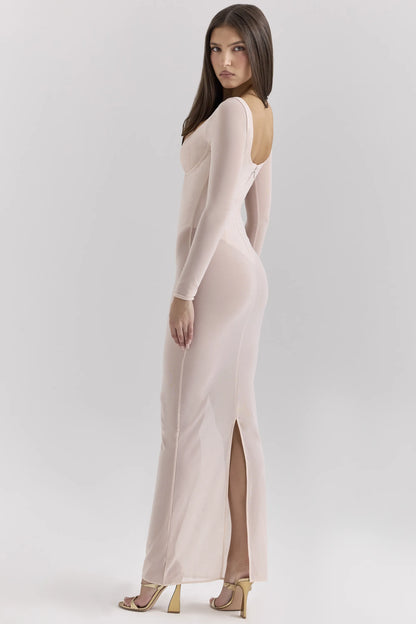Everly Blush Mesh Maxi Dress with Bodysuit
