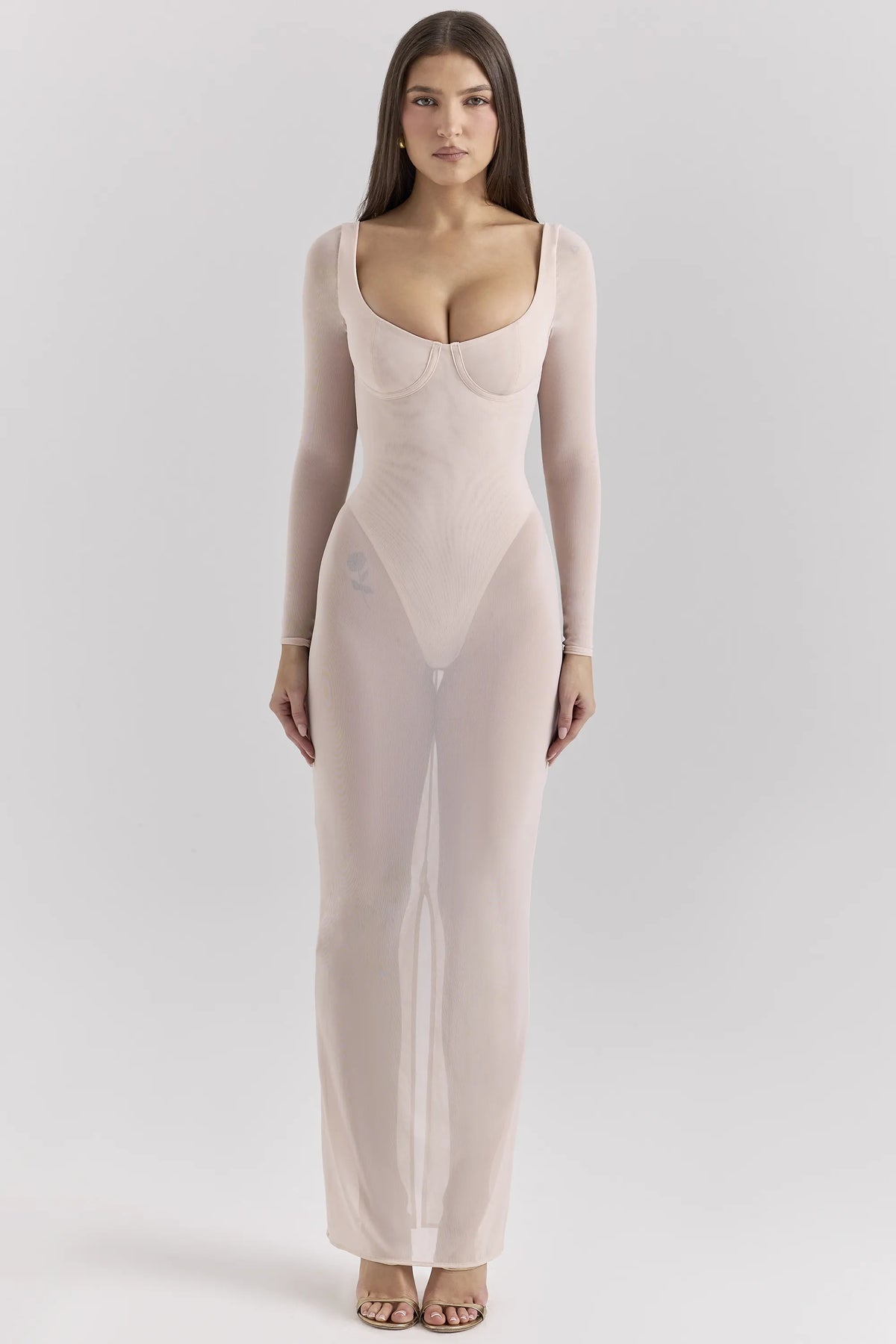 Everly Blush Mesh Maxi Dress with Bodysuit