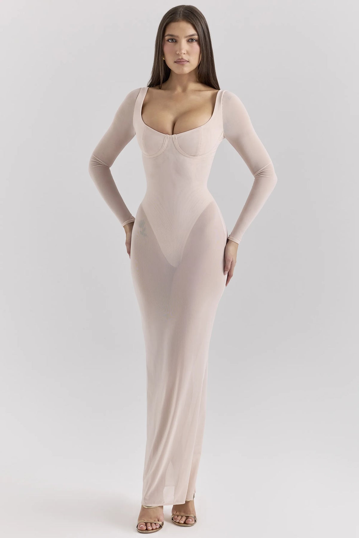 Everly Blush Mesh Maxi Dress with Bodysuit