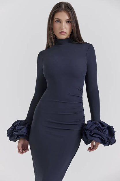 Fabienne Midnight Ruffle Sleeve Maxi Dress