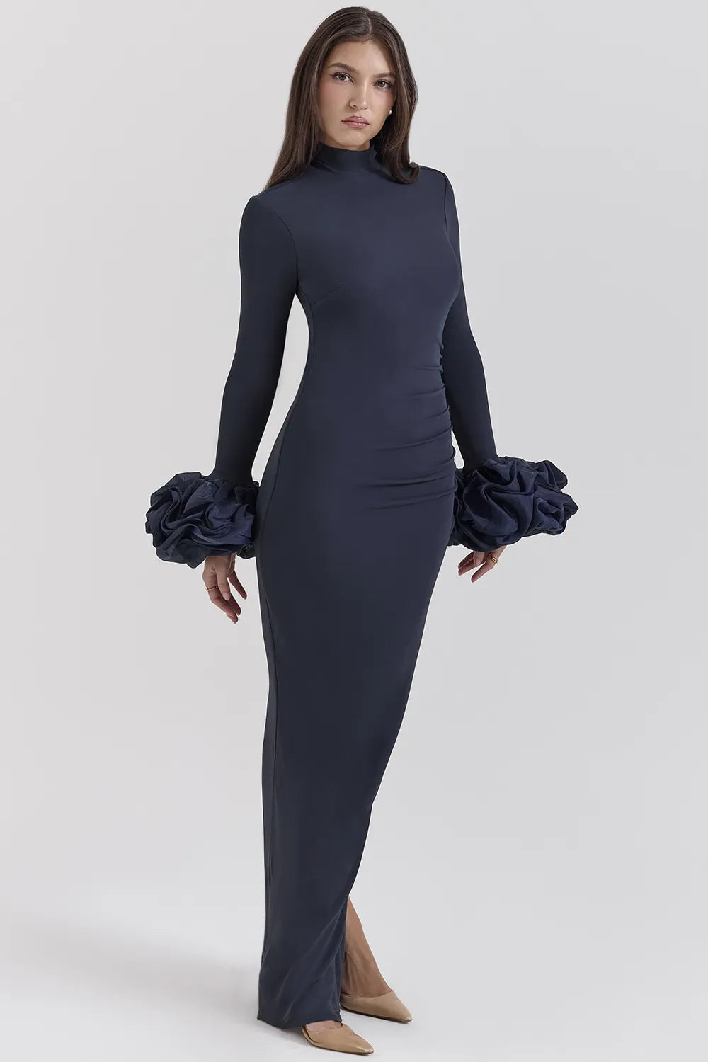 Fabienne Midnight Ruffle Sleeve Maxi Dress