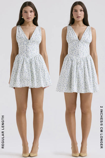 Fabrizia White Bluebell Print Corset Mini Dress