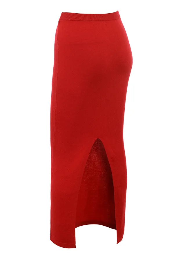 Faith Holly Red Cashmere Blend Midi Skirt