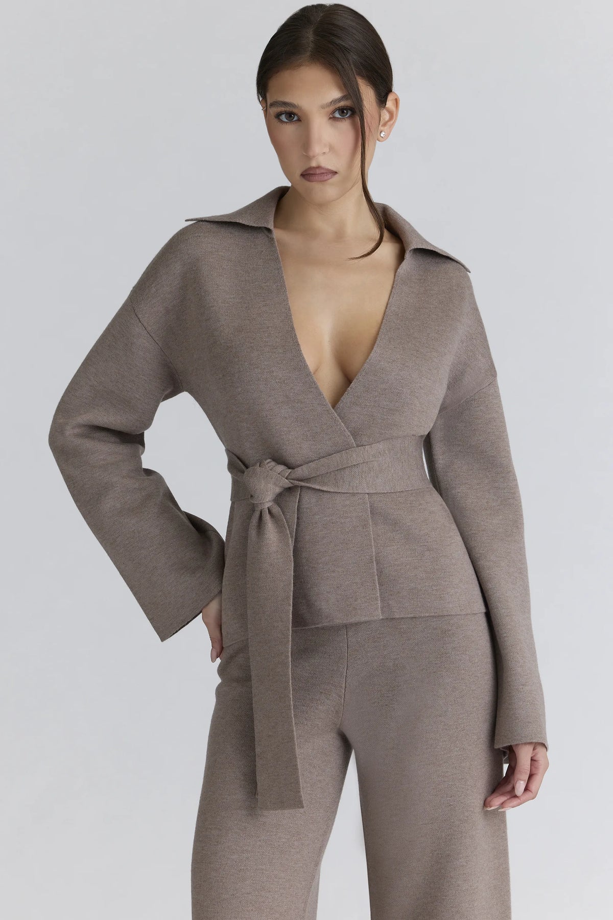 Fallon Taupe Wool Wrap Contour Jacket