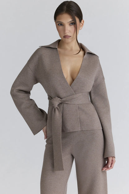 Fallon Taupe Wool Wrap Contour Jacket