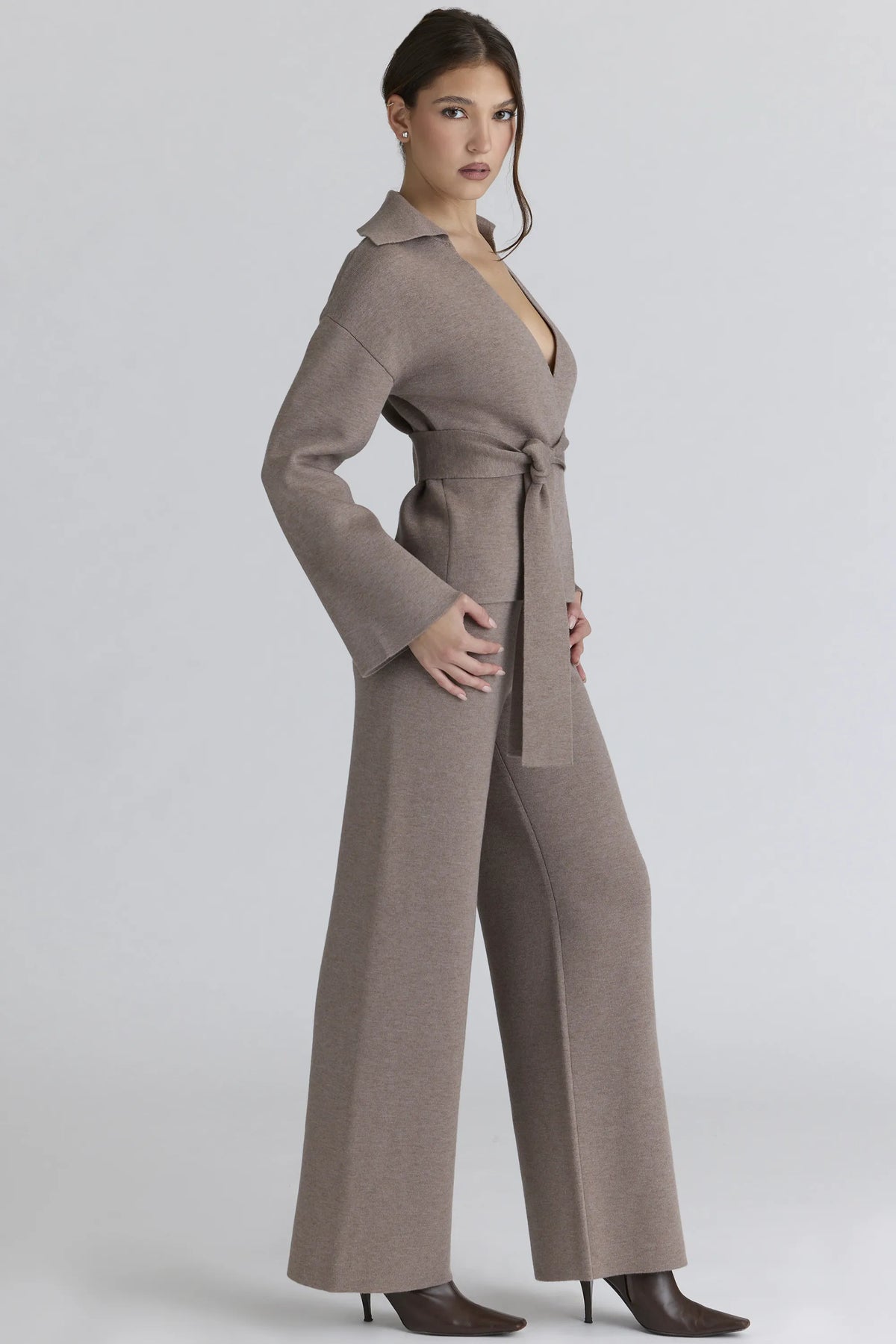 Fallon Taupe Wool Wrap Contour Jacket