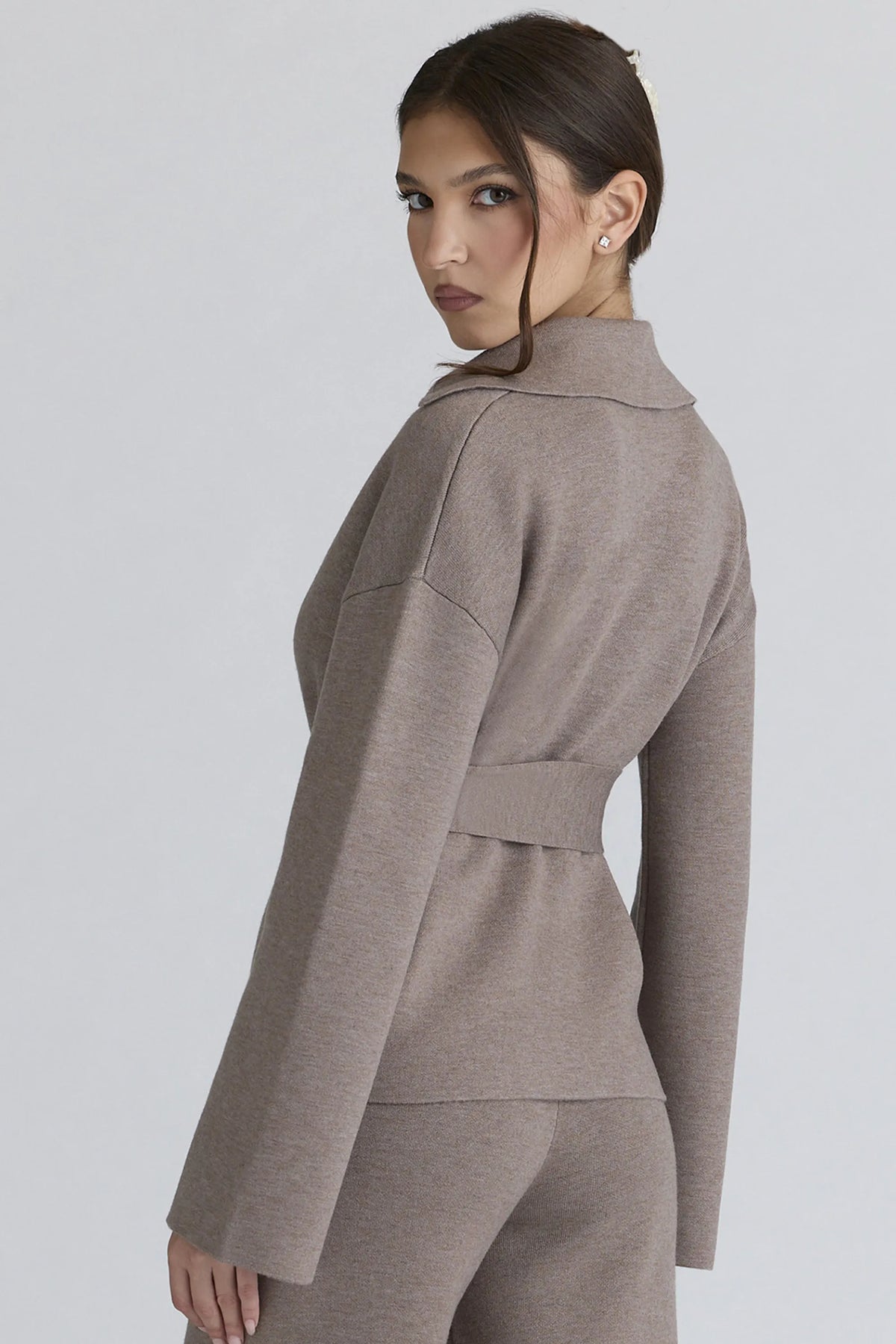 Fallon Taupe Wool Wrap Contour Jacket